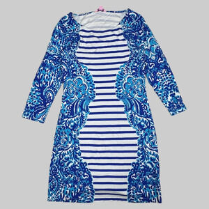Women's Lilly Pulitzer Blue Floral Striped Design Dress Size S